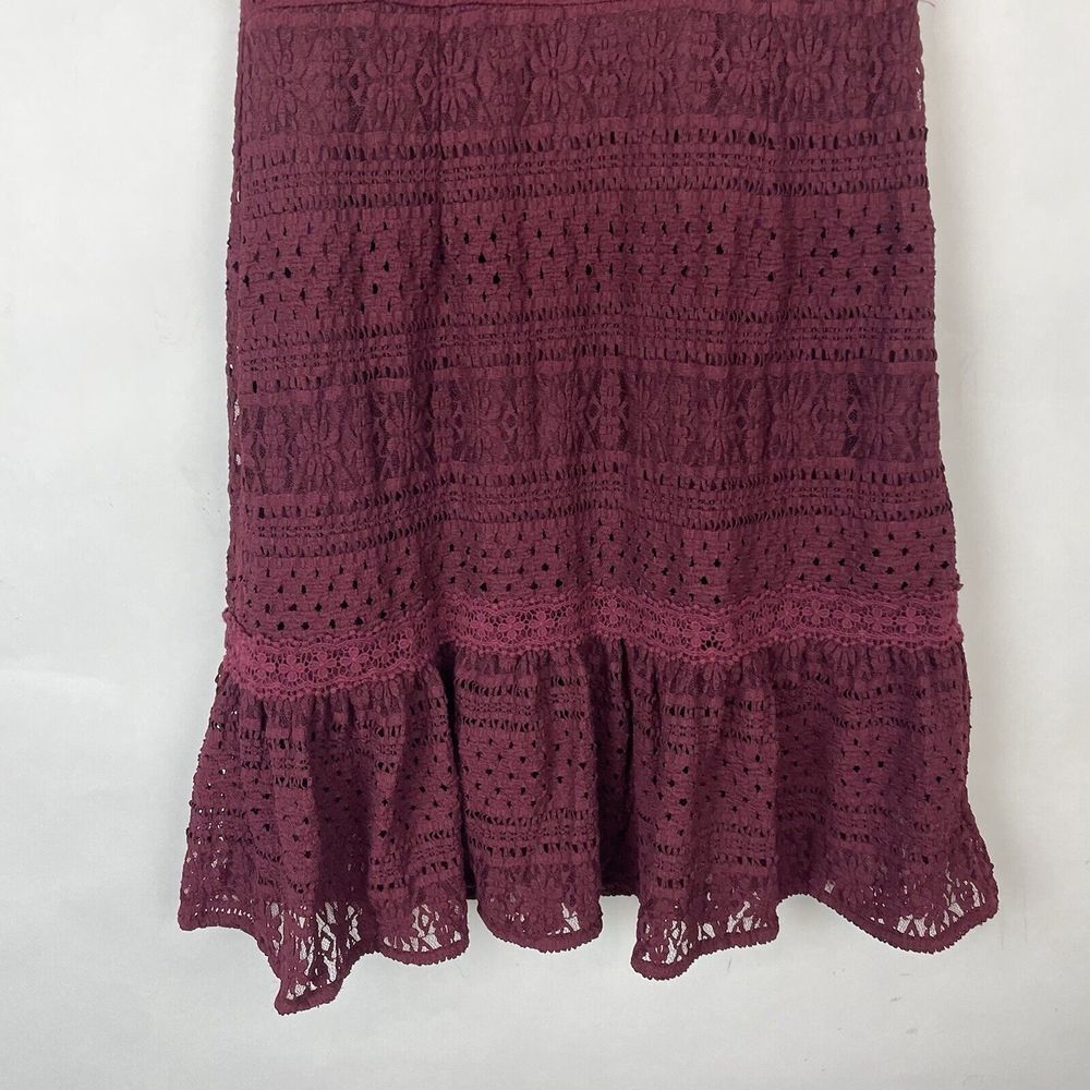 FOXIEDOX Burgundy Wine Lace Keyhole Back Stretch Ruffle Dress Women's Size S NEW - Picture 4 of 11